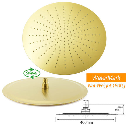 WELS 16" Round Stainless Steel Shower Head Extension Ceiling Arm Set Brushed Gold.
