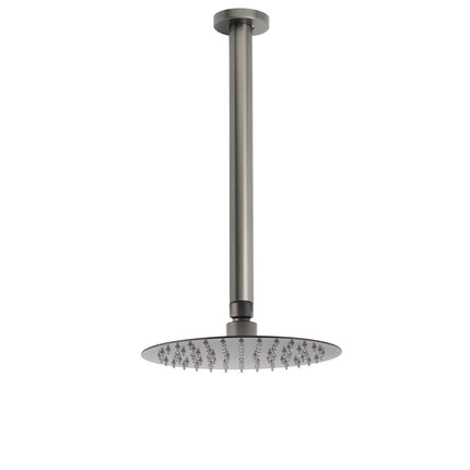 WELS Gun Metal Round 8" SUS Rainfall Shower Head 300mm Ceiling Dropper Arm Set.