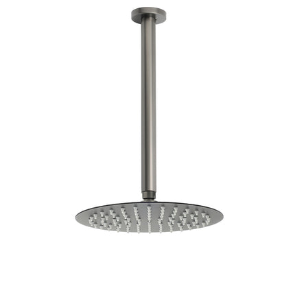 WELS Gun Metal Round 10" SUS Rainfall Shower Head 300mm Ceiling Dropper Arm Set.