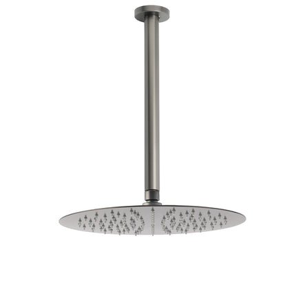 WELS Gun Metal Round 12" SUS Rainfall Shower Head 300mm Ceiling Dropper Arm Set.