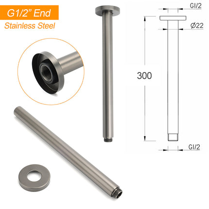 WELS Gun Metal Round 12" SUS Rainfall Shower Head 300mm Ceiling Dropper Arm Set.