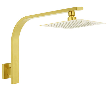 WELS Brushed Gold Square 8" Slim Rain Shower Head Brass Wall Gooseneck Arm Set.