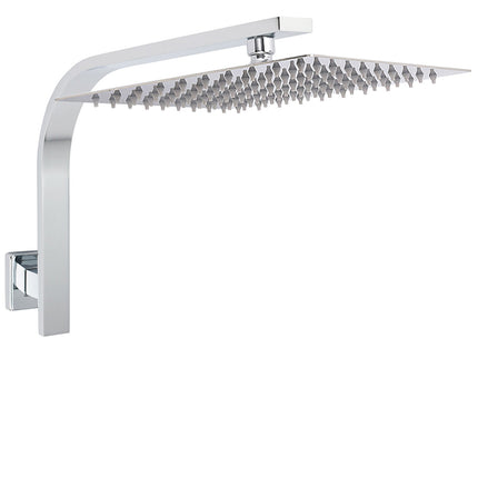 Chrome Square 12" Large Rainfall Shower Head Rose Brass Gooseneck Wall Arm Set.
