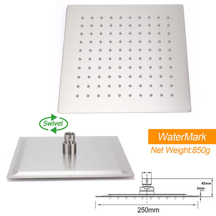 Brushed Nickel Silver Square 10" Rain Shower Head & Brass Gooseneck Wall Arm Set.