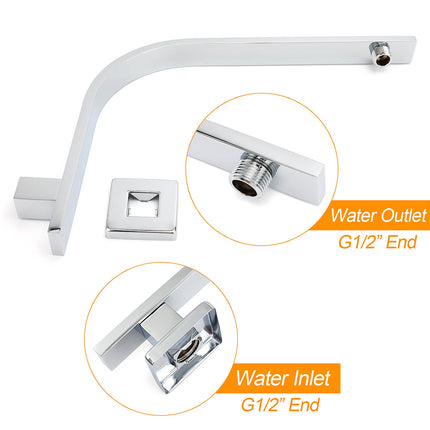 WELS ABS 200mm Square Rain Shower Head & Brass Gooseneck Wall Arm Set WATERMARK.