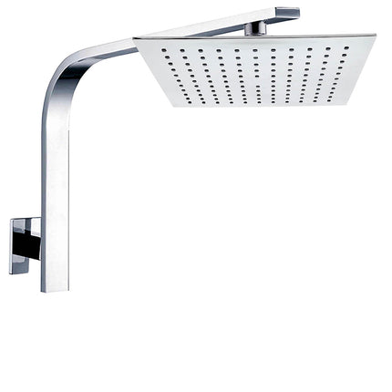 WELS 10" 7.5L/m Chrome Square Rain Shower Head Brass Gooseneck Wall Arm Set.