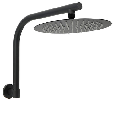 WELS Matt Black 10" SUS Round Rain Shower Head & Gooseneck Swivel Wall Arm Set.