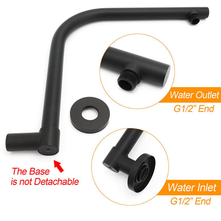 WELS Matt Black 12" Large Round Rain Shower Head & Gooseneck Swivel Wall Arm Set.