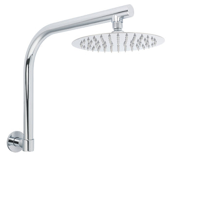 WELS 8" Round Rainfall Shower Head + 360° Swivel Gooseneck Wall Arm Set.