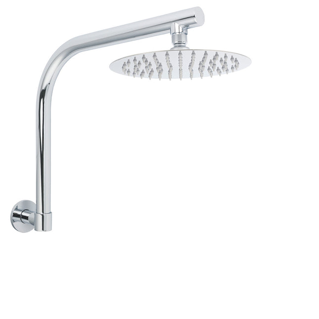 WELS 8" Round Rainfall Shower Head + 360° Swivel Gooseneck Wall Arm Set.