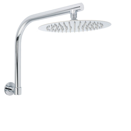 WELS Chrome Round 10" Rainfall Shower Head + 360° Swivel Gooseneck Wall Arm Set.