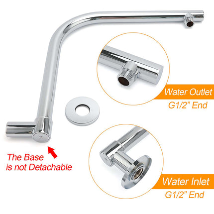 Chrome Round 12" Large Rainfall Shower Head + 360°Swivel Gooseneck Wall Arm Set.