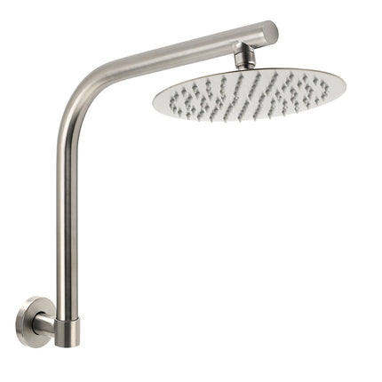 Brushed Nickel 8" Round Rainfall Shower Head 360°Swivel Gooseneck Wall Arm Set.