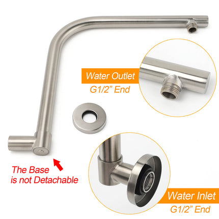 Brushed Nickel 8" Round Rainfall Shower Head 360°Swivel Gooseneck Wall Arm Set.