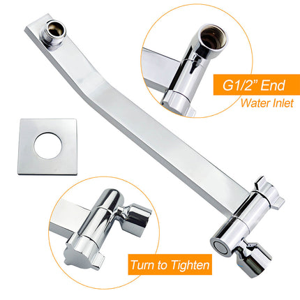Square Chrome Brass Up & Down Adjustable Wall Mounted Shower Arm For Shower Head.