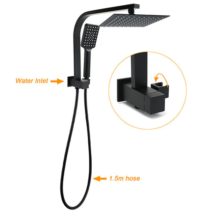 Matt Black 8" SUS Shower Head 3 Modes Handheld Gooseneck Arm Square 2in1 Set.