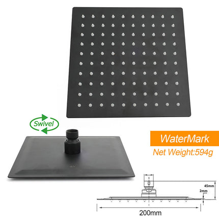 Matt Black 8" SUS Shower Head 3 Modes Handheld Gooseneck Arm Square 2in1 Set.