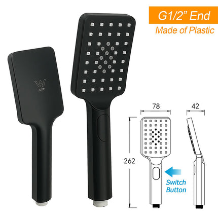 Matt Black 8" SUS Shower Head 3 Modes Handheld Gooseneck Arm Square 2in1 Set.