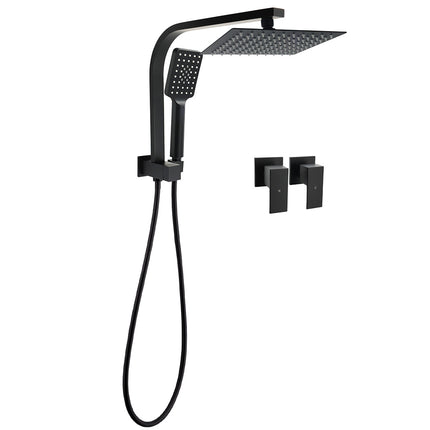 WELS Matt Black 8" Shower Head 3 Modes Handheld Gooseneck Arm Square 2in1 Set Twin Taps.