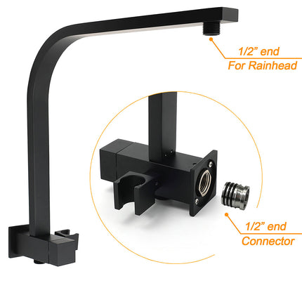 WELS Matt Black 8" Shower Head 3 Modes Handheld Gooseneck Arm Square 2in1 Set Twin Taps.