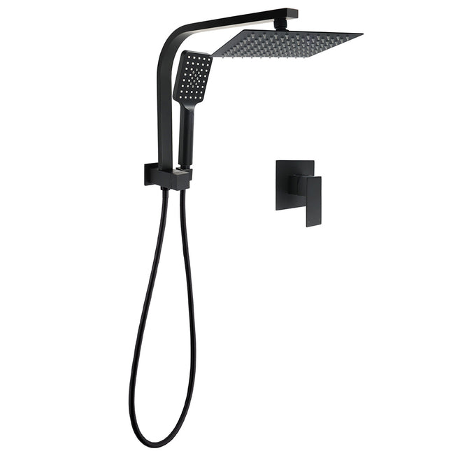 WELS Matt Black 8" Shower Head 3 Modes Handheld Gooseneck Arm Square 2in1 Set Mixer.