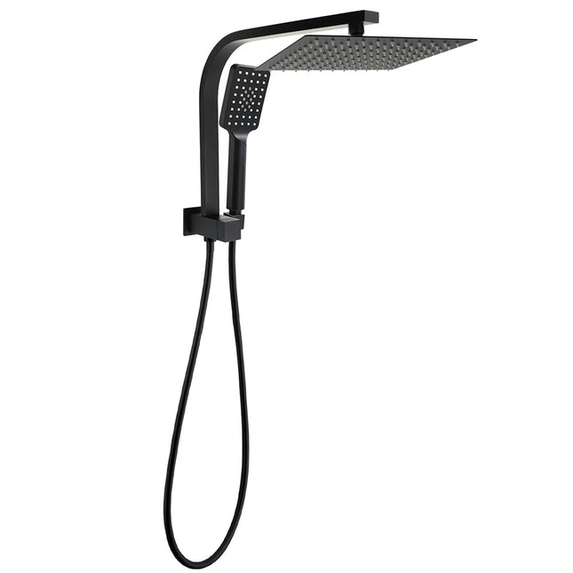 Matt Black Square 10" SUS Shower Head 3 Modes Handheld Gooseneck Arm Twin Set.