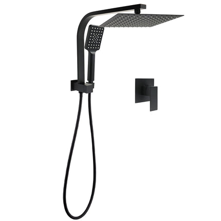 Matt Black Square 10" Thin Shower Head 3 Modes Handheld Gooseneck Arm Twin Set + Mixer.