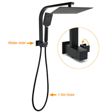 Matt Black Square 10" Thin Shower Head 3 Modes Handheld Gooseneck Arm Twin Set + Mixer.
