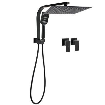 Matt Black Twin Set 12" Large Shower Head 3 Modes Handheld Gooseneck Arm Wall Taps.