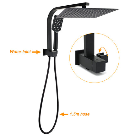 Matt Black Twin Set 12" Large Shower Head 3 Modes Handheld Gooseneck Arm Wall Taps.
