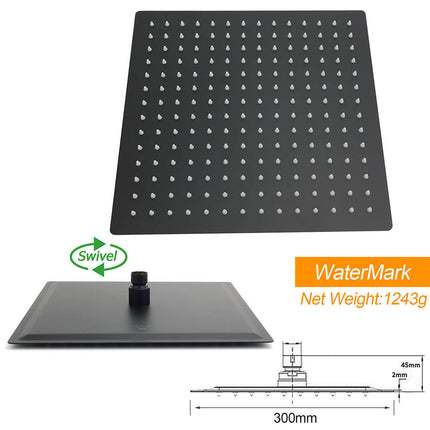 Matt Black Twin Set 12" Large Shower Head 3 Modes Handheld Gooseneck Arm Wall Taps.