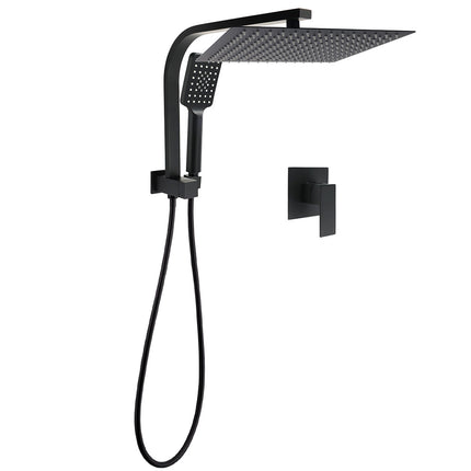 Matt Black Twin Set 12" Large Shower Head 3 Modes Handheld Gooseneck Arm Wall Mixer.