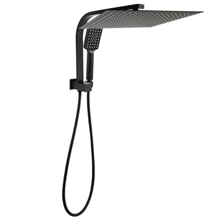 WELS Matt Black Dual Set 16" Extra Large Shower Head 3 Modes Handheld Gooseneck Arm Diverter.