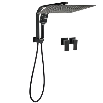 Matt Black 2in1 Set 16" Large Shower Head 3 Modes Handheld Gooseneck Arm Twin Taps Set.
