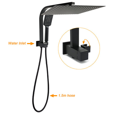 Matt Black 2in1 Set 16" Large Shower Head 3 Modes Handheld Gooseneck Arm Twin Taps Set.