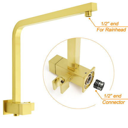Brushed Gold Twin Shower 10" Rain Head Handheld Diverter Wall Arm Set Square Mixer.