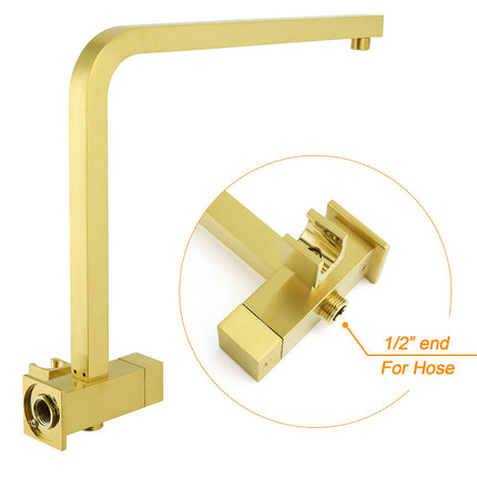 WELS Brushed Gold Twin Shower 12" Rain Head Handheld Diverter Wall Arm Set Square Taps.