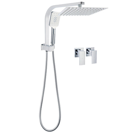 WELS Chrome 2in1 10" Square Rain Shower Head Handheld Spray Diverter Wall Arm Taps Set.