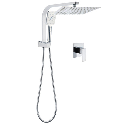 WELS Chrome 2in1 10" Square Rain Shower Head Handheld Spray Diverter Wall Arm Mixer Set.