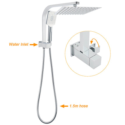 WELS Chrome 2in1 10" Square Rain Shower Head Handheld Spray Diverter Wall Arm Mixer Set.