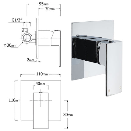 WELS Chrome 2in1 10" Square Rain Shower Head Handheld Spray Diverter Wall Arm Mixer Set.