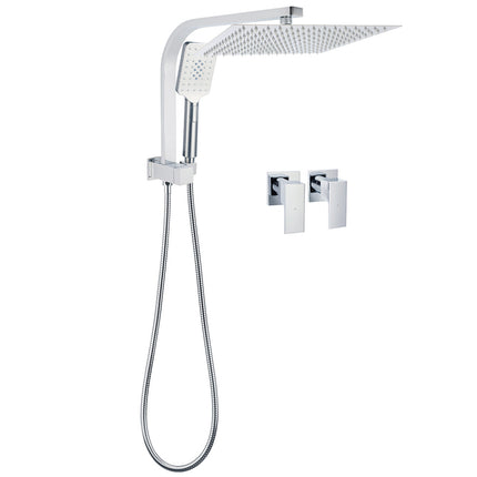WELS Square Large 12" Shower Head 3 Mode Handheld Diverter Wall Arm 2in1 Set + Taps.