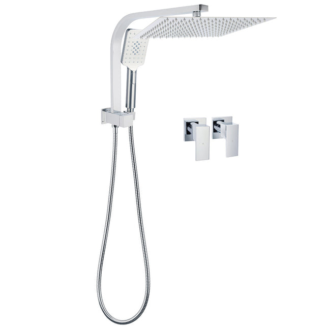 WELS Square Large 12" Shower Head 3 Mode Handheld Diverter Wall Arm 2in1 Set + Taps.
