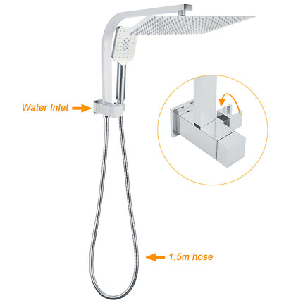 WELS Square Chrome 12" Shower Head 3 Mode Handheld Diverter Wall Arm 2in1 Set + Mixer.