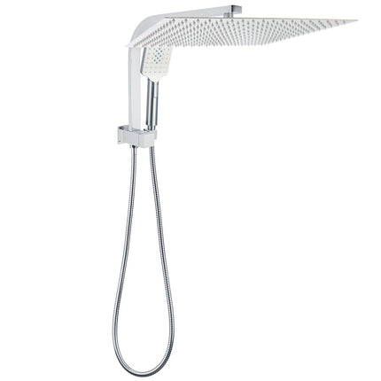 WELS Square Twin Shower Head Chrome 16" Large 3 Mode Handheld Diverter Wall Arm Set.