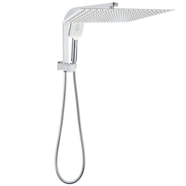 WELS Square Twin Shower Head Chrome 16" Large 3 Mode Handheld Diverter Wall Arm Set.