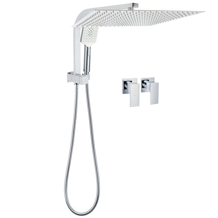 WELS Square Extra Large 16" Shower Head 3 Mode Handheld Diverter Wall Arm 2in1 Set + Taps.
