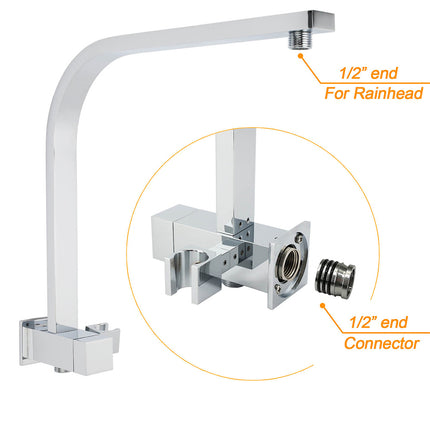 WELS Square Extra Large 16" Shower Head 3 Mode Handheld Diverter Wall Arm 2in1 Set + Taps.