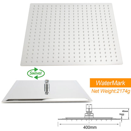 WELS Square Extra Large 16" Shower Head 3 Mode Handheld Diverter Wall Arm 2in1 Set + Taps.