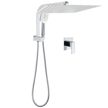 WELS Square Chrome 16" Large Shower Head 3 Mode Handheld Diverter Wall Arm 2in1 Set + Mixer.